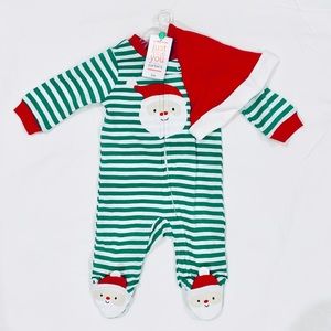 Christmas Santa Footie Pajamas, Matching Cap, Carter’s Just One You 3 Months NWT